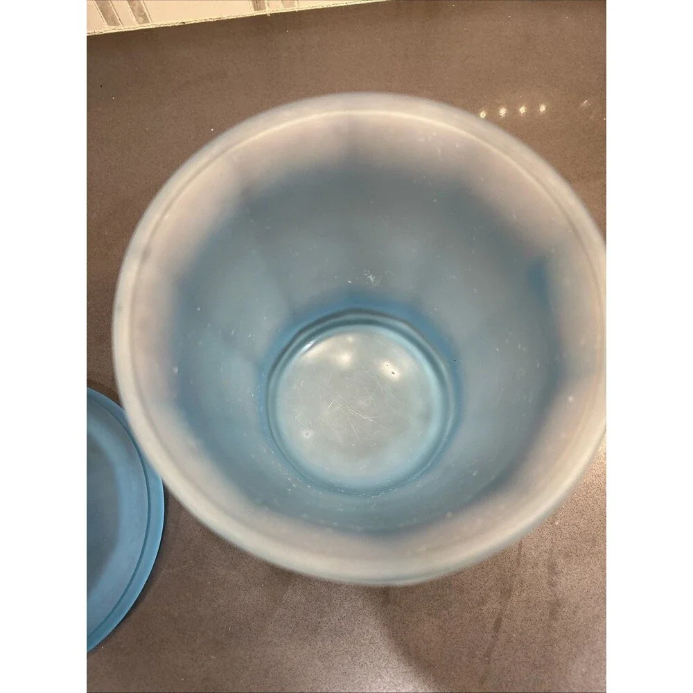 VTG Indiana Glass Tiara Exclusives Ice Blue Satin/Frosted Canister/Apothecary